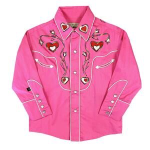 Rockmount Ranch Wear Kids Pink Hearts Floral Embroider Western Shirt Sz M 5-7yrs